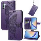 For Samsung Galaxy A34 5G Butterfly Love Flower Embossed Leather Phone Case(Purple) - 1