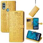 For Kyocera Android One S10 Cat and Dog Embossed Phone Leather Phone Case(Yellow) - 1
