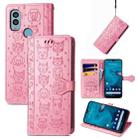 For Kyocera Android One S10 Cat and Dog Embossed Phone Leather Phone Case(Pink) - 1