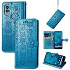 For Kyocera Android One S10 Cat and Dog Embossed Phone Leather Phone Case(Blue) - 1