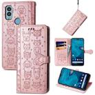 For Kyocera Android One S10 Cat and Dog Embossed Phone Leather Phone Case(Rose Gold) - 1
