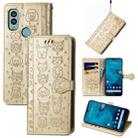 For Kyocera Android One S10 Cat and Dog Embossed Phone Leather Phone Case(Gold) - 1