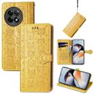 For OnePlus Ace 2 Cat and Dog Embossed Phone Leather Phone Case(Yellow) - 1