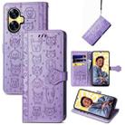 For Realme C55 Cat and Dog Embossed Phone Leather Phone Case(Purple) - 1