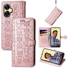 For Realme C55 Cat and Dog Embossed Phone Leather Phone Case(Rose Gold) - 1