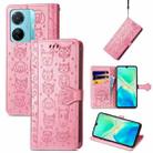 For vivo S15e Cat and Dog Embossed Phone Leather Phone Case(Pink) - 1