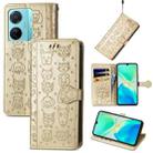 For vivo S15e Cat and Dog Embossed Phone Leather Phone Case(Gold) - 1