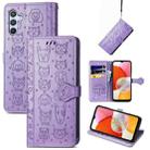 For Samsung Galaxy A14 4G Cat and Dog Embossed Phone Leather Phone Case(Purple) - 1