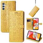 For Samsung Galaxy A14 4G Cat and Dog Embossed Phone Leather Phone Case(Yellow) - 1