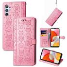 For Samsung Galaxy A14 4G Cat and Dog Embossed Phone Leather Phone Case(Pink) - 1