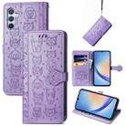 For Samsung Galaxy A34 5G Cat and Dog Embossed Phone Leather Phone Case(Purple) - 1