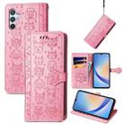 For Samsung Galaxy A34 5G Cat and Dog Embossed Phone Leather Phone Case(Pink) - 1