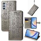 For Samsung Galaxy A34 5G Cat and Dog Embossed Phone Leather Phone Case(Gray) - 1