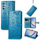 For Samsung Galaxy A34 5G Cat and Dog Embossed Phone Leather Phone Case(Blue) - 1