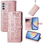 For Samsung Galaxy A34 5G Cat and Dog Embossed Phone Leather Phone Case(Rose Gold) - 1