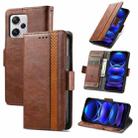 For Xiaomi Redmi Note 12 Pro+ Global CaseNeo Splicing Dual Magnetic Buckle Leather Phone Case(Brown) - 1
