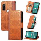 For Fujitsu Arrows We  F-51B Grid Leather Flip Phone Case(Brown) - 1