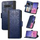 For Samsung Galaxy S10 Grid Leather Flip Phone Case(Blue) - 1