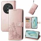 For Honor Magic5 Pro Four-leaf Clasp Embossed Buckle Leather Phone Case(Rose Gold) - 1