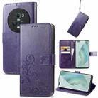 For Honor Magic5 Pro Four-leaf Clasp Embossed Buckle Leather Phone Case(Purple) - 1