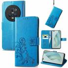 For Honor Magic5 Pro Four-leaf Clasp Embossed Buckle Leather Phone Case(Blue) - 1