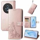 For Honor Magic5 Four-leaf Clasp Embossed Buckle Leather Phone Case(Rose Gold) - 1