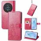 For Honor Magic5 Four-leaf Clasp Embossed Buckle Leather Phone Case(Rose) - 1