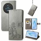 For Honor Magic5 Four-leaf Clasp Embossed Buckle Leather Phone Case(Gray) - 1