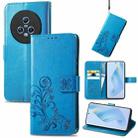 For Honor Magic5 Four-leaf Clasp Embossed Buckle Leather Phone Case(Blue) - 1