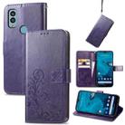 For Kyocera Android One S10 Four-leaf Clasp Embossed Buckle Leather Phone Case(Purple) - 1