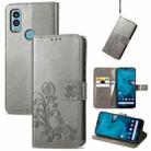 For Kyocera Android One S10 Four-leaf Clasp Embossed Buckle Leather Phone Case(Gray) - 1
