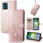 For Motorola Moto E13 Four-leaf Clasp Embossed Buckle Leather Phone Case(Rose Gold) - 1