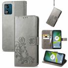 For Motorola Moto E13 Four-leaf Clasp Embossed Buckle Leather Phone Case(Gray) - 1