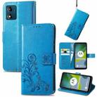 For Motorola Moto E13 Four-leaf Clasp Embossed Buckle Leather Phone Case(Blue) - 1