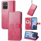 For Motorola Moto E22 4G Four-leaf Clasp Embossed Buckle Leather Phone Case(Rose) - 1