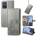 For Motorola Moto E22 4G Four-leaf Clasp Embossed Buckle Leather Phone Case(Gray) - 1