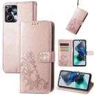 For Motorola Moto G23 Four-leaf Clasp Embossed Buckle Leather Phone Case(Rose Gold) - 1