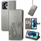 For Motorola Moto G23 Four-leaf Clasp Embossed Buckle Leather Phone Case(Gray) - 1