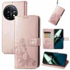For OnePlus 11 Four-leaf Clasp Embossed Buckle Leather Phone Case(Rose Gold) - 1