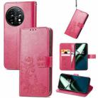 For OnePlus 11 Four-leaf Clasp Embossed Buckle Leather Phone Case(Rose) - 1