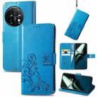 For OnePlus 11 Four-leaf Clasp Embossed Buckle Leather Phone Case(Blue) - 1