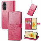 For OPPO Reno8 T 4G Four-leaf Clasp Embossed Buckle Leather Phone Case(Rose) - 1