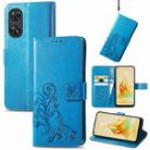 For OPPO Reno8 T 4G Four-leaf Clasp Embossed Buckle Leather Phone Case(Blue) - 1