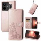 For Realme GT Neo 5 Four-leaf Clasp Embossed Buckle Leather Phone Case(Rose Gold) - 1