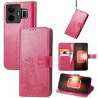 For Realme GT Neo 5 Four-leaf Clasp Embossed Buckle Leather Phone Case(Rose) - 1