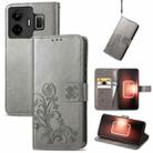 For Realme GT Neo 5 Four-leaf Clasp Embossed Buckle Leather Phone Case(Gray) - 1