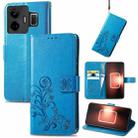 For Realme GT Neo 5 Four-leaf Clasp Embossed Buckle Leather Phone Case(Blue) - 1