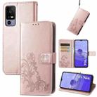 For TCL 40R Four-leaf Clasp Embossed Buckle Leather Phone Case(Rose Gold) - 1