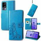 For TCL 40R Four-leaf Clasp Embossed Buckle Leather Phone Case(Blue) - 1