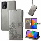 For TCL 403 Four-leaf Clasp Embossed Buckle Leather Phone Case(Gray) - 1